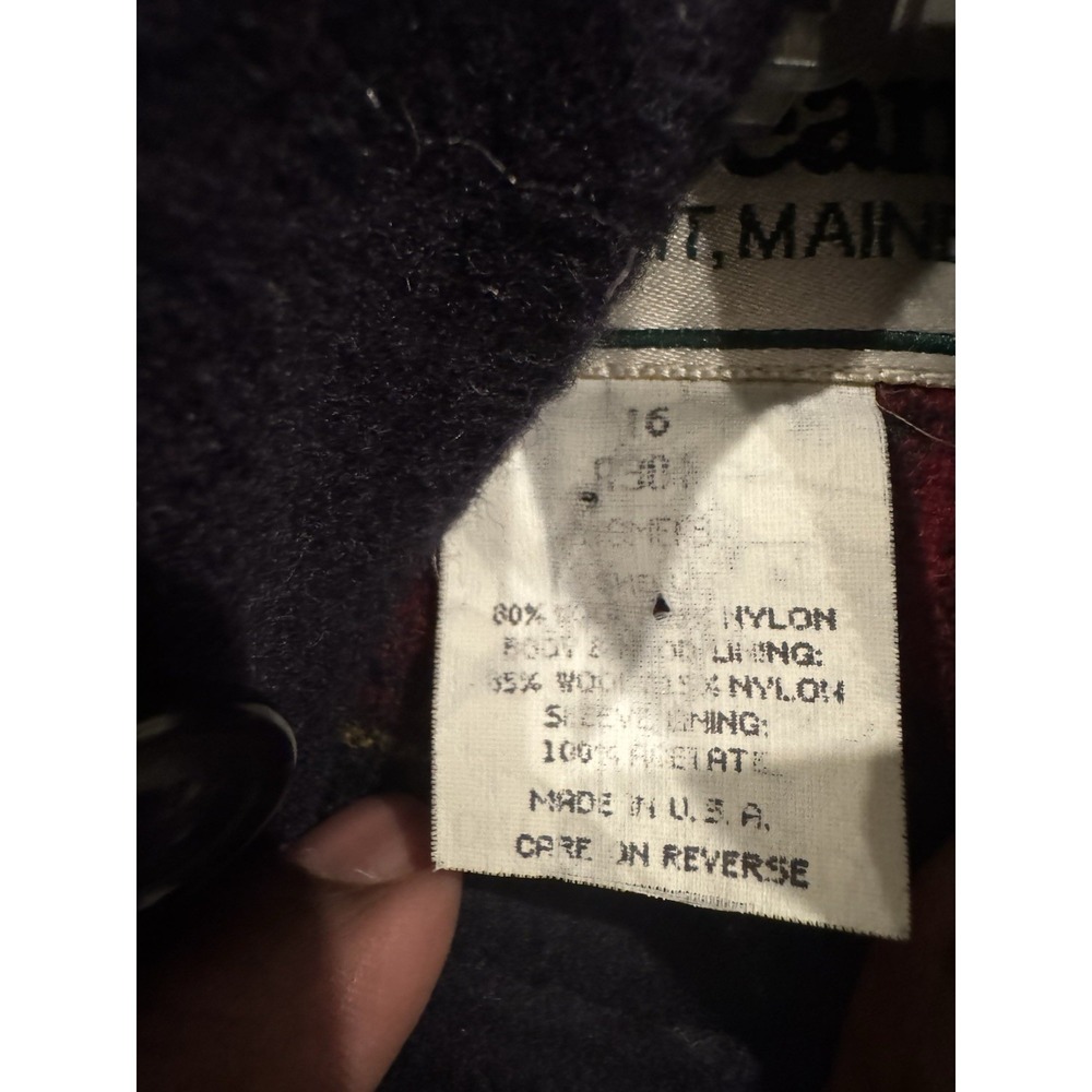 Vintage LL Bean Pea Coat Size 16 Navy Blue Wool Hooded Plaid Lining Made In USA - Picture 4 of 16